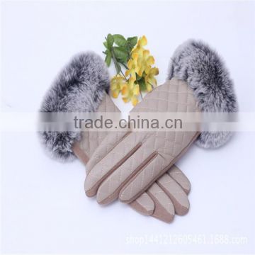 PU Leather Hand Gloves With Rabbit Fur FOr WOMEN