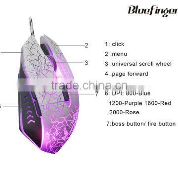 Factory Price USB Wired 2000DPI Adjustable Pink Purple Bule 7Key LED Backlit Optical Gaming Mouse photo-4