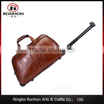 Trolley handle and wheel PU leather travel bag, hand bag