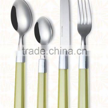 stainless steel flatware, with plastic handle,