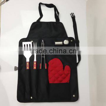 Wooden Handle 7pcs BBQ Tool Set with Apron bag W-B0951