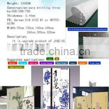 DIN4102 B1 flame retardant polyester printing fabric;roll up,pop up,trade show.grand format