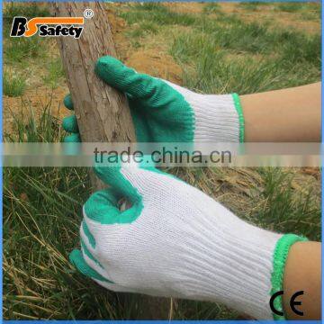 BSSAFETY cheap green cotton weight latex coated gloves