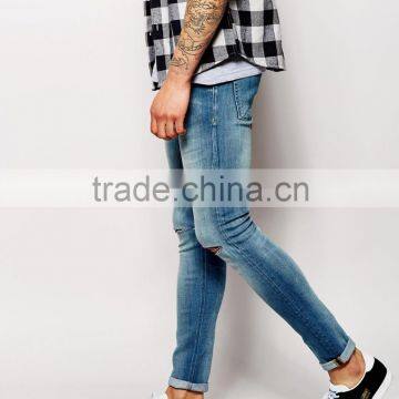 Men Brand Jeans Super Skinny Fit Distressed Denim Man Jeans Pant With Rip Knee Blue Country Jeans Price for Jeans(LOTA047) photo-4