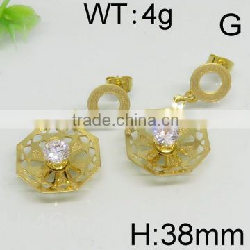 Latest rhinestone round shape gold color noblesse earring