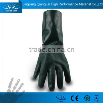 Fleece lined gauntlet cuff alkali resistant PVC industrial gloves