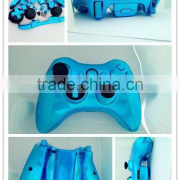 Chrome Controller Housing Shell for xBox360 Slim + Chrome light Blue transforming D-pad
