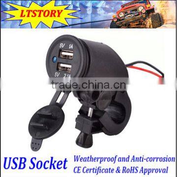 Motorcycles Car Waterproof Double USB Charger Adapter Socket 12-24V