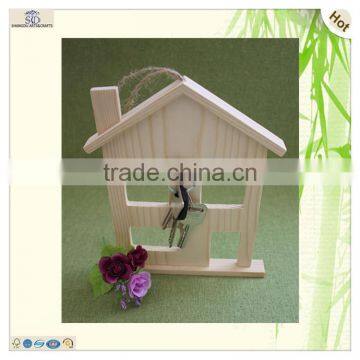 Laser Engraved House Shape Pine Wooden Key Rack Holder photo-4