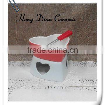 Fondue Shape Heart Set ,Red Chinese Heart Shape Ceramic Chocolate Fondue photo-2
