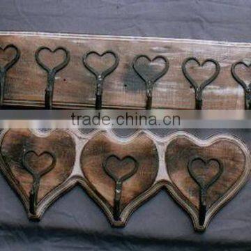 Wooden Wall Hook with Ceramic Knob - Heart Shape,Designer Wall Hooks