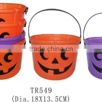 Portable with handle plastic halloween pumpkin shape bucket