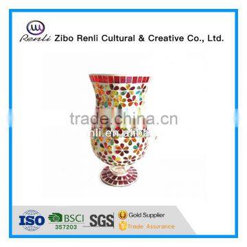 Holiday Decor Iridescent Colored Mosaic Hurricane Patterned Vase Tall Candle Holders for Weddings