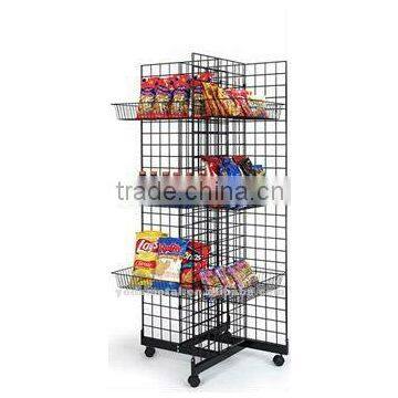 4 sided Gridwall supermarket Display with basket and shelves