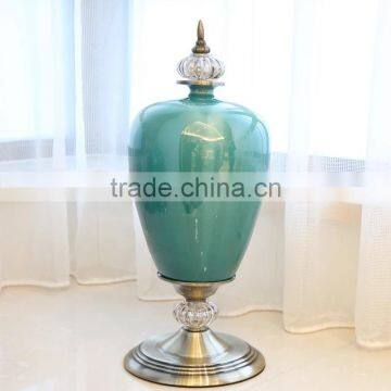 Crackle Glaze Glossy Blue Set of 3 Ceramic Vase photo-3