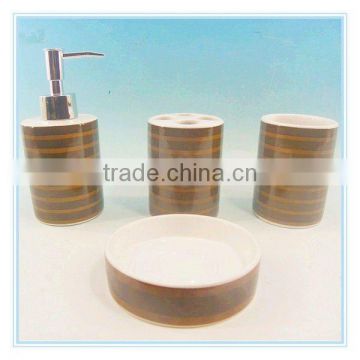 Hot sale full printing round white dehua 4pcs ceramic bathroom accessories