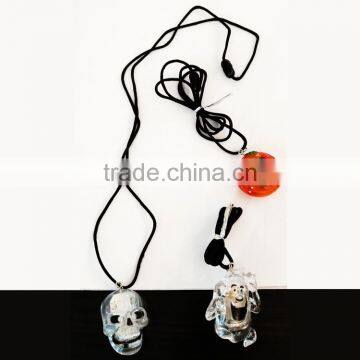 Transparent plastic halloween skull pumpkin and ghost pedant led glowing necklace