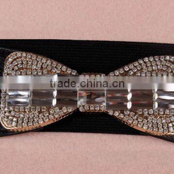 Wholesale Rhinestone Paved Butterfly Buckle Sex Women Lady Wide PU Waist Belt photo-5
