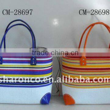 Colourful fashion bag with leather handle