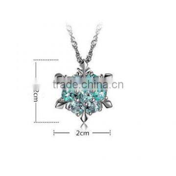 Cheap 2016 New XMAS Gift Blue Crystal Snowflake Frozen Flower Silver Plated Necklace Pendant photo-2