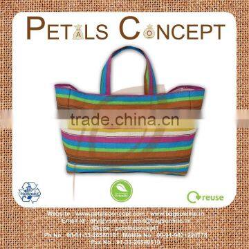 Multi color stripe print tote bag - 340 gsm laminated jute - 14 x 15 weave high quality jute fabric