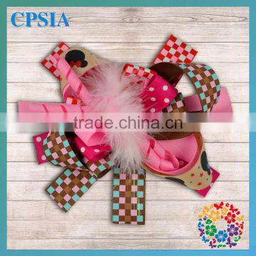 Wholesale- Colorful Girls Infant Decoration Flower with Feather Center Lovely Kid Hair Accessories