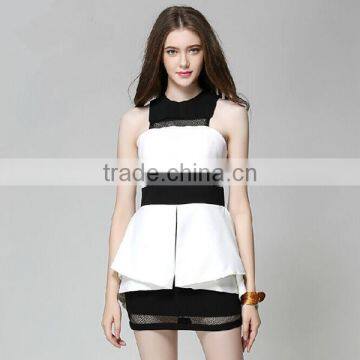 Summer new fashion european style sleeveless slim fitted white and black women casual dress