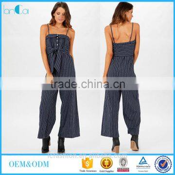 2017 New Fashion Stripe Jumpsuit for women with tie belt