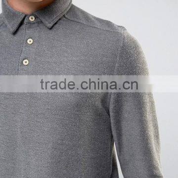 Custom Long Sleeve Button Placke Men's 65% Polyester 35% Cotton 200gsm Casual Grey Anti Shrink Plain Polo Tshirt photo-3