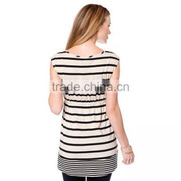 OEM Sleeveless Plus Size Stripe Pregnant t Shirt Wholesale Maternity Clothing photo-3
