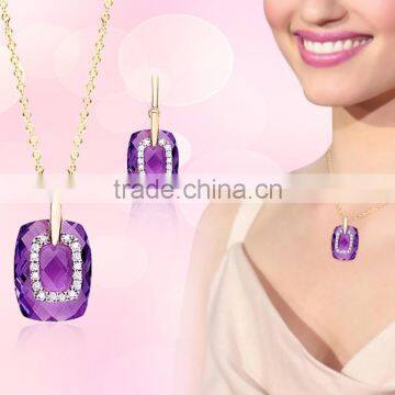 CZ Studded With Amethyst Stone Gold Plated Exclusive Pendantset photo-2