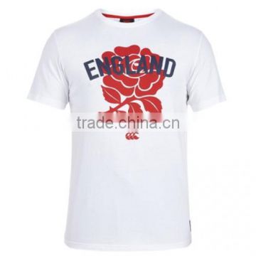 Top quality soft cotton lycra customized england red rose white t-shirt screen printing hot sale made in China