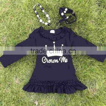 black 2-7t FALL/Winter kids OUTFITS crown gold dress girls hot sell cute clothes kids with matching headband