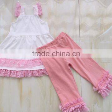 2016 Fathion Hot Sale Summer Kids Clothes Boutique Clothing Cotton Ruffle Dress and Shorts Suit Wholesale photo-2