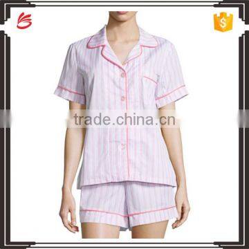 2017 Top design stripes solid wholesale cotton pajamas for summer