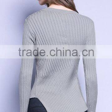 Womens Grey Cotton Knitted Pattern Long Sleeves Pullover Sweaters With Best Price photo-3