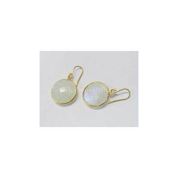 Rainbow Moonstone 18mm Round Bezel Setting Gold Plated Silver Earring photo-2