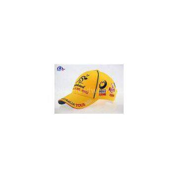 Woven Sandwich Embroidery / Embroidered Baseball Caps Yellow Bright Color for Summer