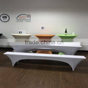 table with fitted stretch table cover and rectangle tablecloth