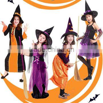 Long sleeve black and orange color robe witch costume for kids