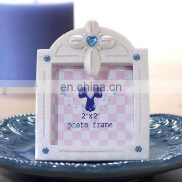 Pearl White Photo Frame Cross with Blue Color Stones mini frame