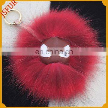 Hot sale monster face raccoon fur pom poms keychain for bag charm key chain