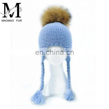 Wholesale Beanie Real Raccoon Fur Pom Pom Baby Hat Children's Fur Cap