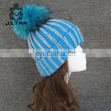 Large Ball Women Hat Winter Fur Knit Beanie Ski Cap Bobble Hat