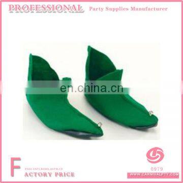 Green budget elf shoe covers with bells on the end