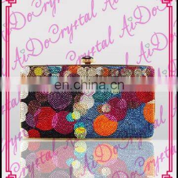 Aidocrystal handmade crystal colorful crossing circle shinny fancy detachable chain clutch/tote/ handbag for wedding bridal girl