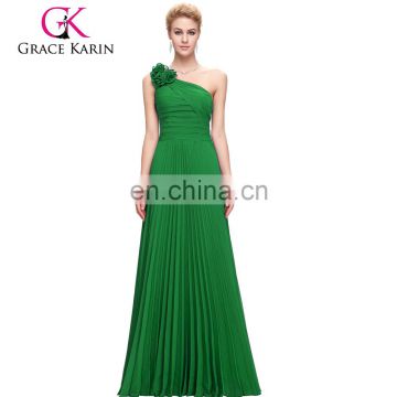 Wholesale Grace Karin Women's One Shoulder Long Green Chiffon Prom Dress CL3467-3