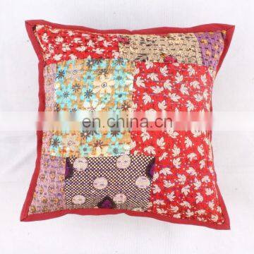 Indian Red floral Kantha Cushion Cover Kantha Throw Pillow Cover Hand Stitched Kantha Cushion Cover Cotton Handmade