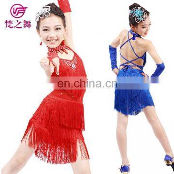 Sexy professional fringe children girls latin dane dress with size S M L XL XXL ET-080