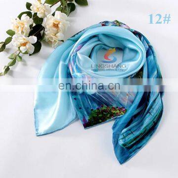 Digital Print Bandana Square Silk Scarf, Factory Direct 87*87CM Woman Favorite Foulard Kerchief Necklace Satin Scarf